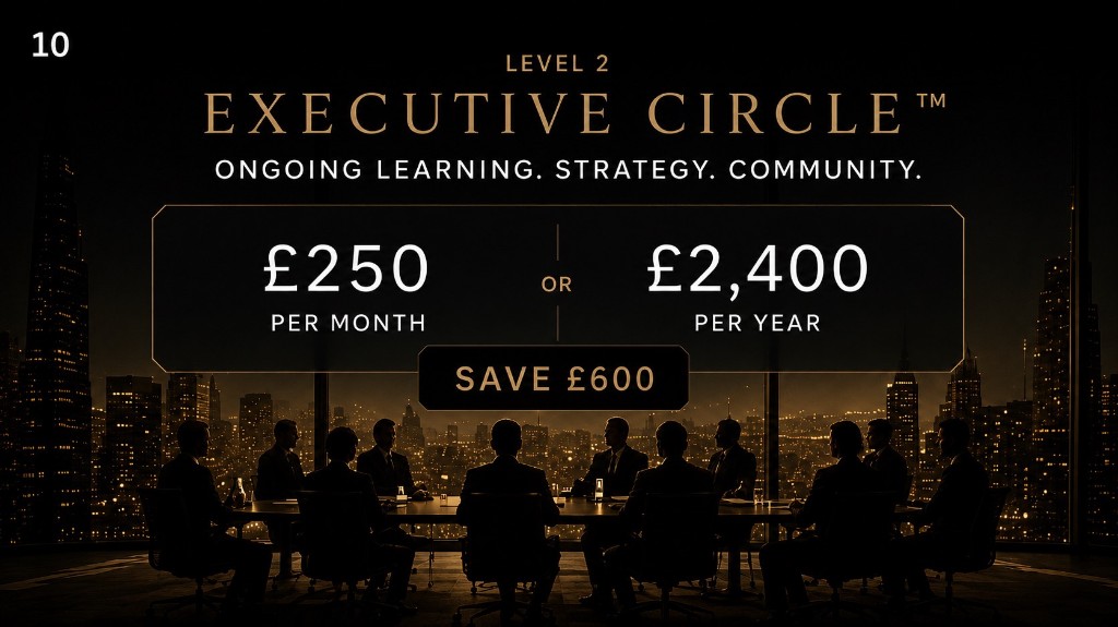 Level 2 Executive Circle — £250 per month or £2,400 per year